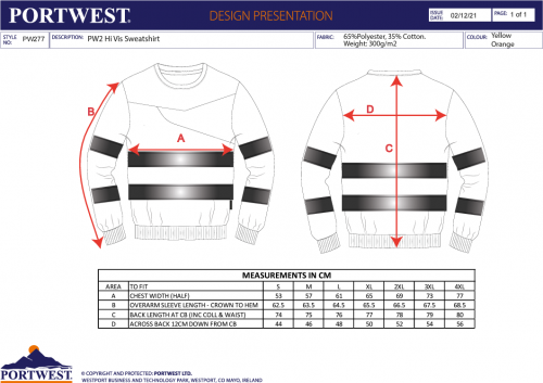 Hanorac Hi-Vis crew neck, portocaliu/negru, regular, PW2, Portwest